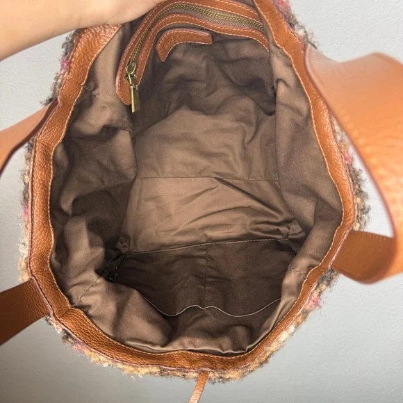 Sundance Maple Glen Teddy Plaid Bag Leather Accents Brown Pink Made in Italy - Picture 5 of 7